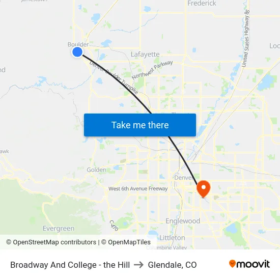 Broadway And College - the Hill to Glendale, CO map