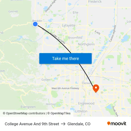 College Avenue And 9th Street to Glendale, CO map