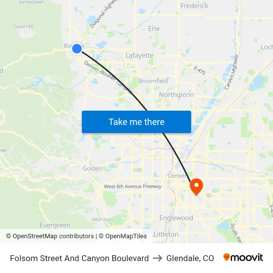Folsom Street And Canyon Boulevard to Glendale, CO map
