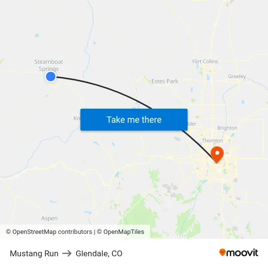 Mustang Run to Glendale, CO map