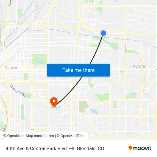 40th Ave & Central Park Blvd to Glendale, CO map