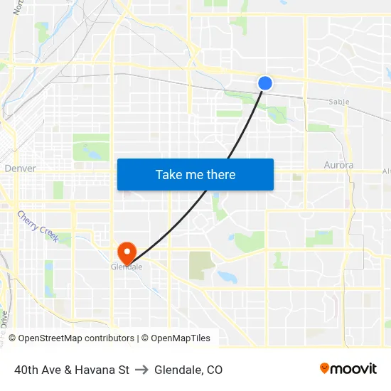 40th Ave & Havana St to Glendale, CO map