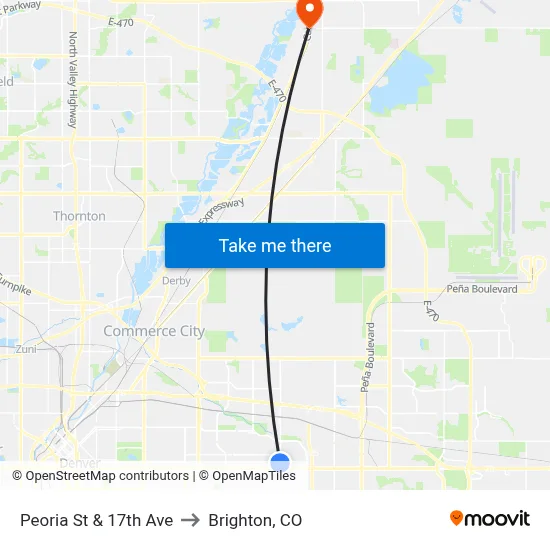 Peoria St & 17th Ave to Brighton, CO map