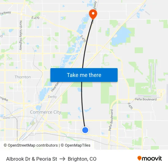 Albrook Dr & Peoria St to Brighton, CO map
