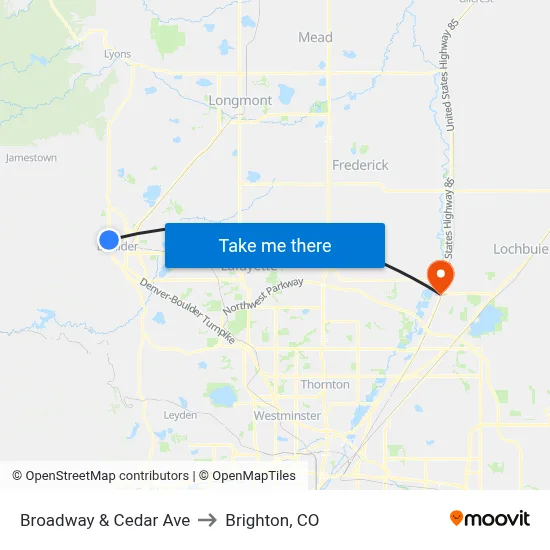 Broadway & Cedar Ave to Brighton, CO map