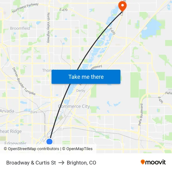 Broadway & Curtis St to Brighton, CO map