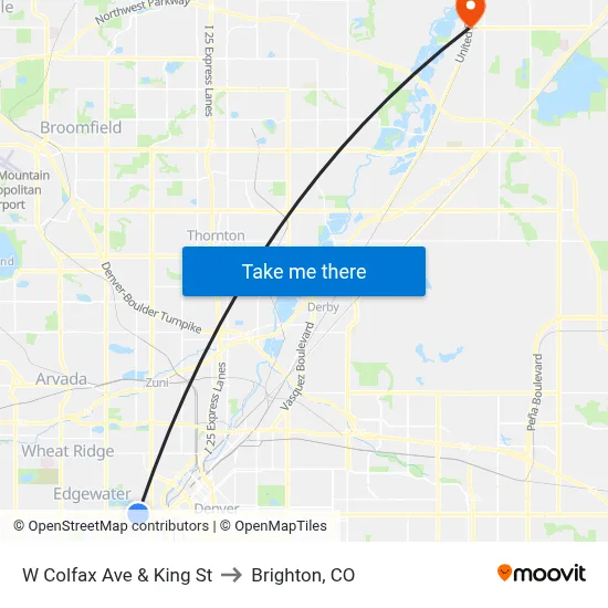 W Colfax Ave & King St to Brighton, CO map
