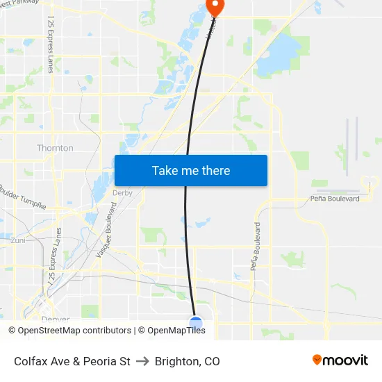 Colfax Ave & Peoria St to Brighton, CO map