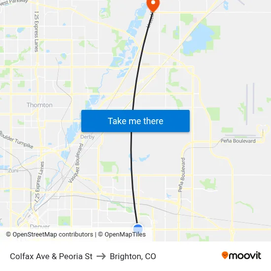 Colfax Ave & Peoria St to Brighton, CO map
