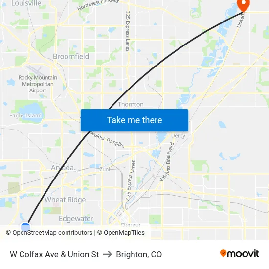 W Colfax Ave & Union St to Brighton, CO map