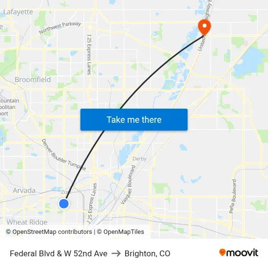 Federal Blvd & W 52nd Ave to Brighton, CO map