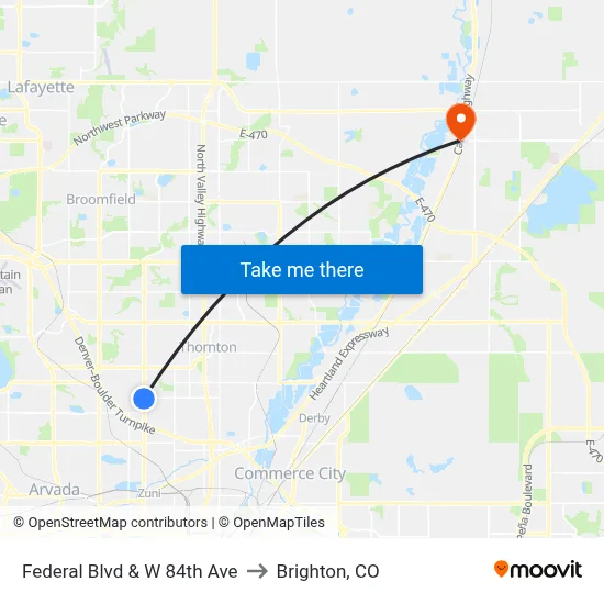 Federal Blvd & W 84th Ave to Brighton, CO map