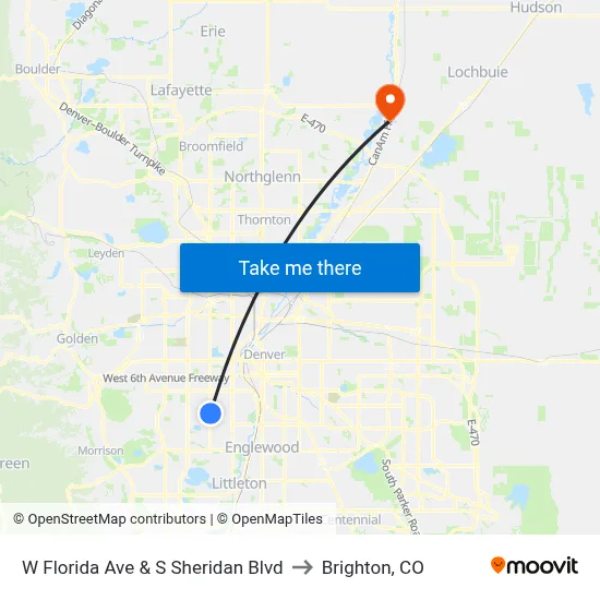 W Florida Ave & S Sheridan Blvd to Brighton, CO map