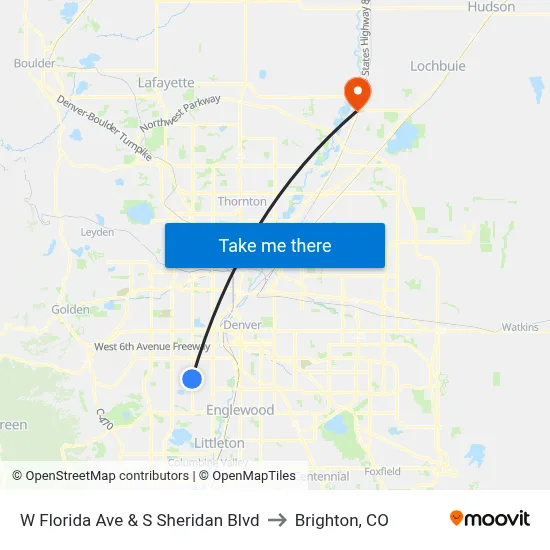 W Florida Ave & S Sheridan Blvd to Brighton, CO map