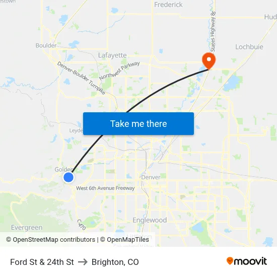 Ford St & 24th St to Brighton, CO map