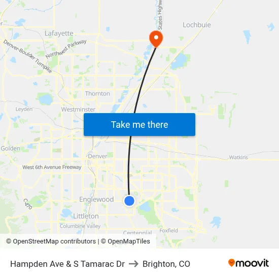 Hampden Ave & S Tamarac Dr to Brighton, CO map