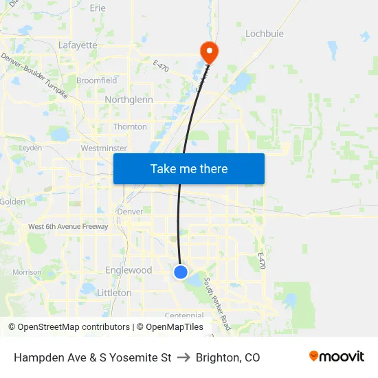 Hampden Ave & S Yosemite St to Brighton, CO map
