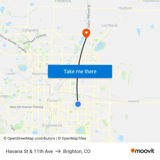 Havana St & 11th Ave to Brighton, CO map