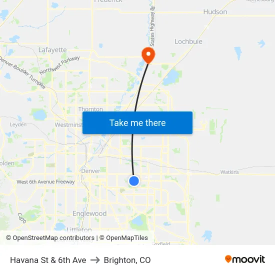 Havana St & 6th Ave to Brighton, CO map