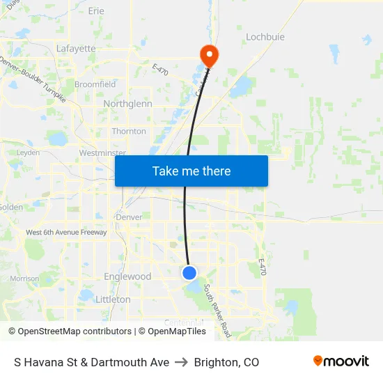 S Havana St & Dartmouth Ave to Brighton, CO map