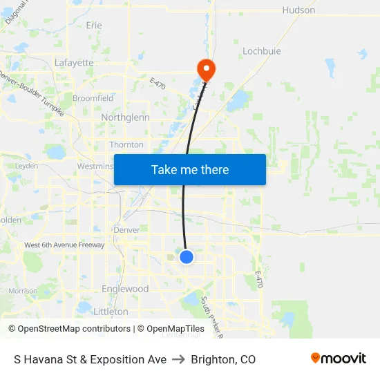 S Havana St & Exposition Ave to Brighton, CO map