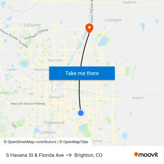 S Havana St & Florida Ave to Brighton, CO map