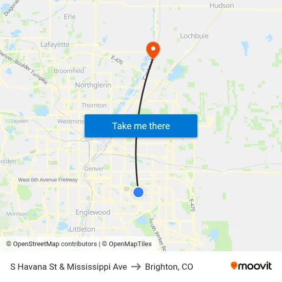 S Havana St & Mississippi Ave to Brighton, CO map