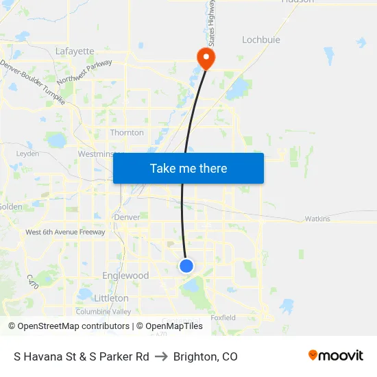 S Havana St & S Parker Rd to Brighton, CO map
