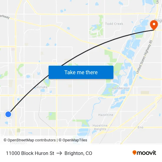 11000 Block Huron St to Brighton, CO map