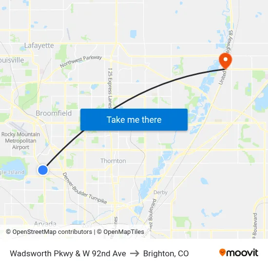Wadsworth Pkwy & W 92nd Ave to Brighton, CO map