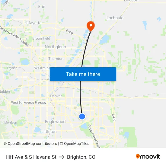 Iliff Ave & S Havana St to Brighton, CO map