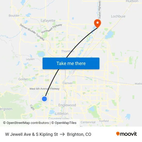 W Jewell Ave & S Kipling St to Brighton, CO map