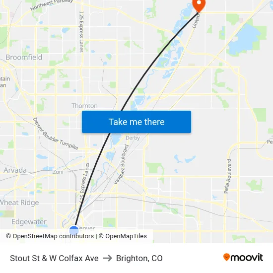 Stout St & W Colfax Ave to Brighton, CO map