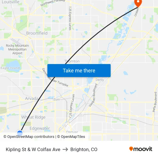 Kipling St & W Colfax Ave to Brighton, CO map