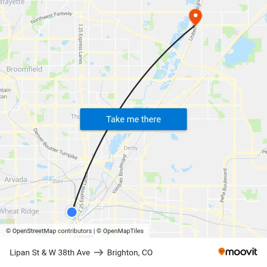 Lipan St & W 38th Ave to Brighton, CO map