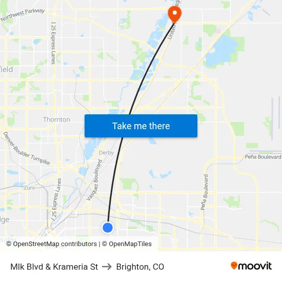 Mlk Blvd & Krameria St to Brighton, CO map