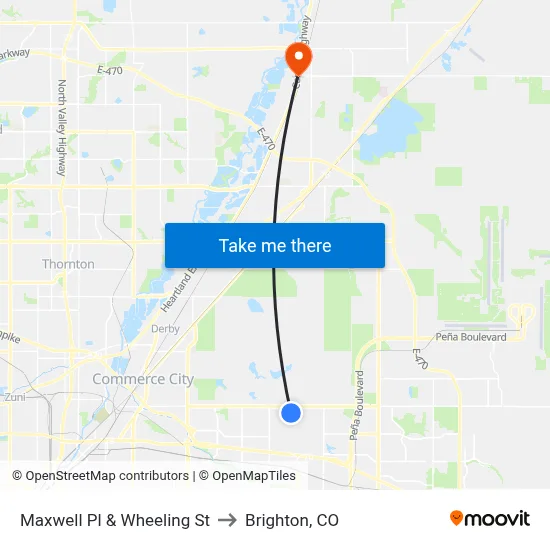 Maxwell Pl & Wheeling St to Brighton, CO map