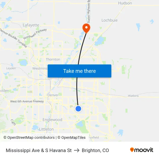 Mississippi Ave & S Havana St to Brighton, CO map
