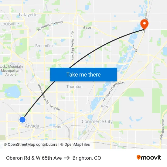 Oberon Rd & W 65th Ave to Brighton, CO map