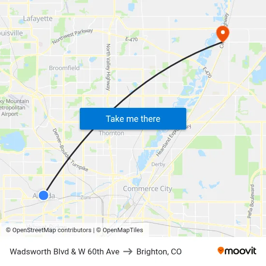 Wadsworth Blvd & W 60th Ave to Brighton, CO map