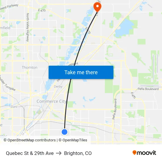Quebec St & 29th Ave to Brighton, CO map