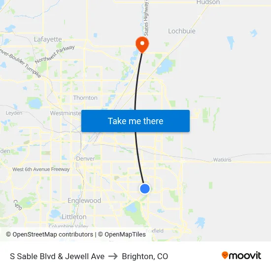 S Sable Blvd & Jewell Ave to Brighton, CO map