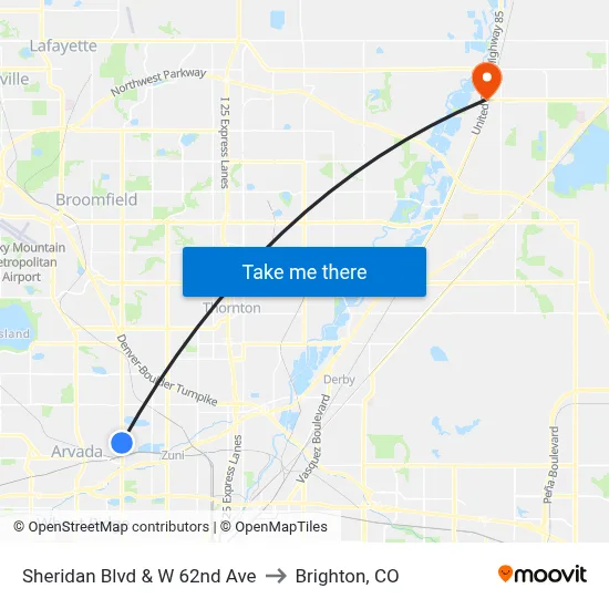 Sheridan Blvd & W 62nd Ave to Brighton, CO map