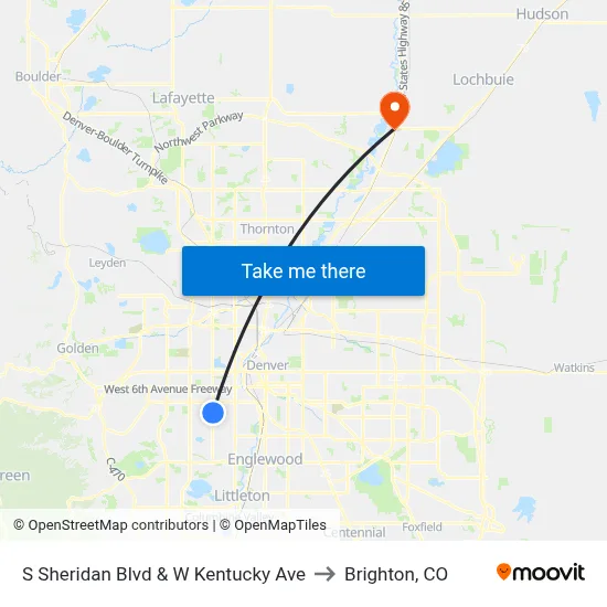 S Sheridan Blvd & W Kentucky Ave to Brighton, CO map