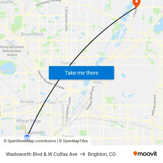 Wadsworth Blvd & W Colfax Ave to Brighton, CO map