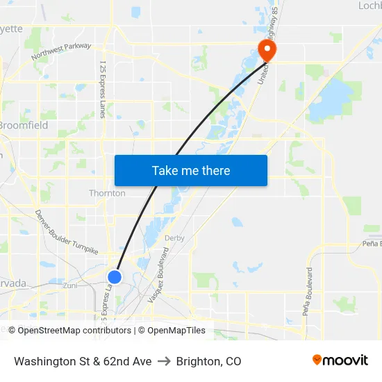 Washington St & 62nd Ave to Brighton, CO map