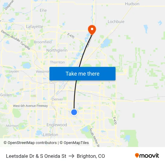 Leetsdale Dr & S Oneida St to Brighton, CO map