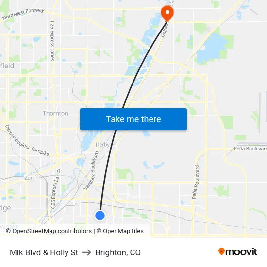 Mlk Blvd & Holly St to Brighton, CO map
