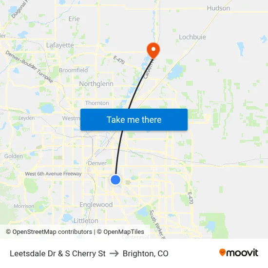 Leetsdale Dr & S Cherry St to Brighton, CO map