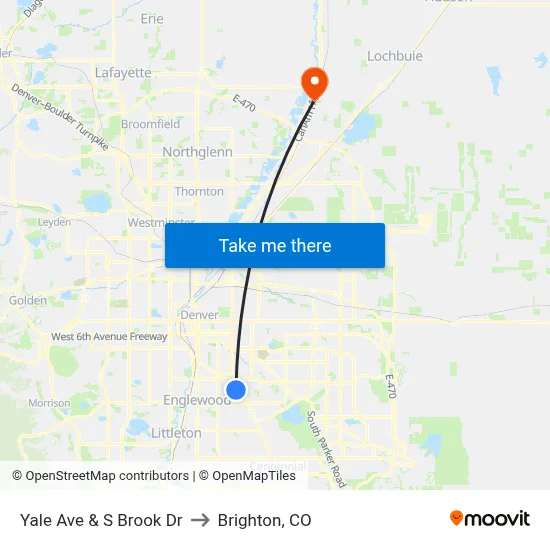 Yale Ave & S Brook Dr to Brighton, CO map